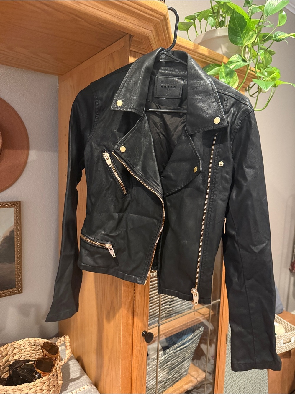 Blank NYC Black Leather Moto Jacket with Gold Hardware